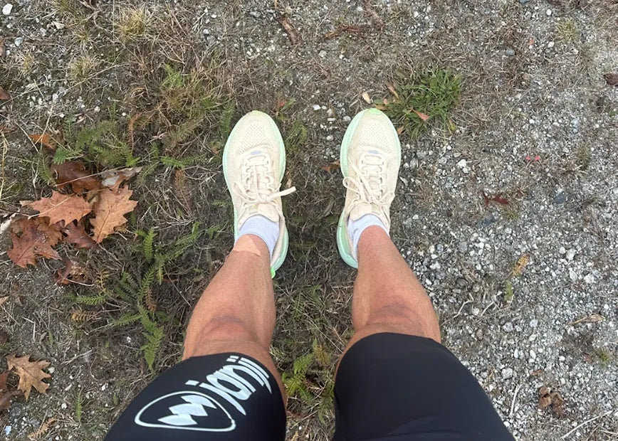 Ultra Marathon Runner Ryan Montgomery, snaps a photo of his shoes with Superfeet Run Support Medium Arch Insoles inside.