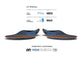 Toe-to-heel view of Superfeet Run Cushion Medium Arch insoles with medium arch height, max insole thickness, and soft underfoot cushioning illustrated icons