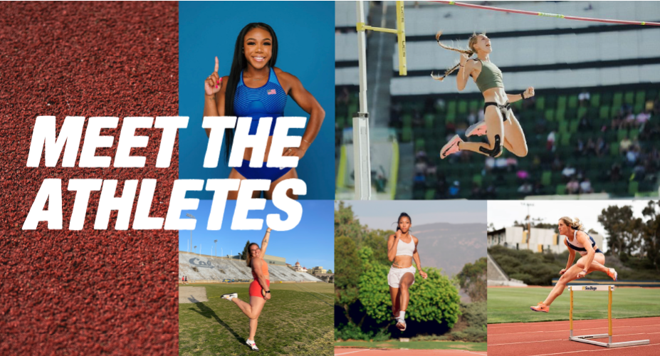 Collage of Track and Field athletes with Meet the Athletes in overlay text